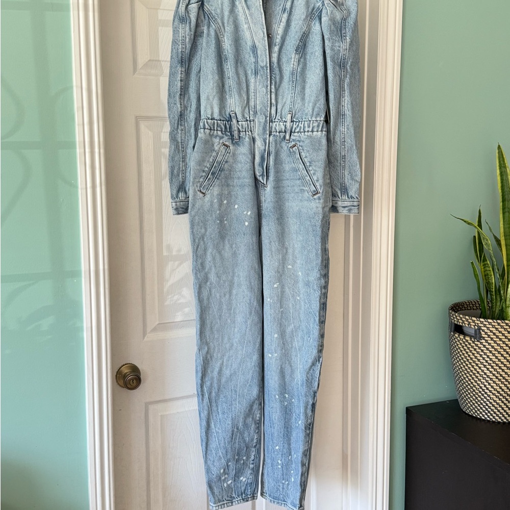 Express Blue Denim Overalls with Cinched Waist